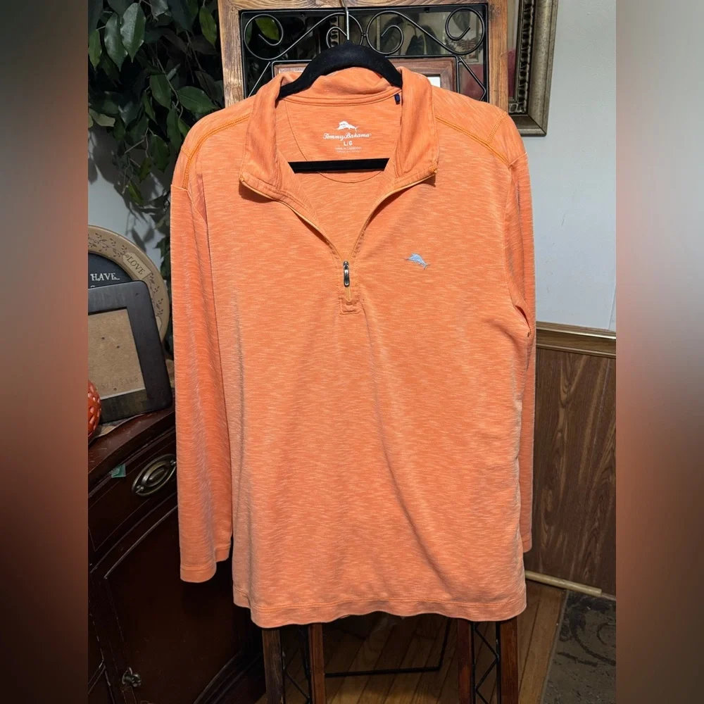 Tommy Bahama Men's Heather Orange Quarter-Zip Pullover